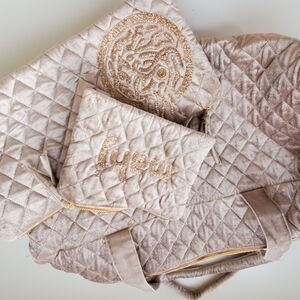 NEW Mahjong Bag Travel Set - Taupe Quilted Beige Travel Bag Set